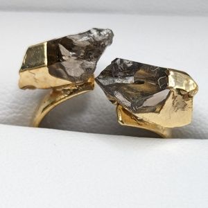 CLOSE OUT- Freeform Smokey Quartz Bypass Ring, 18k over Brass, NWOT